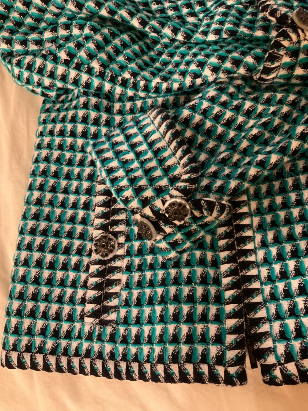 Chanel Tweed jacket in green/white/navy color 40 FR (New) - Picture 5 of 9